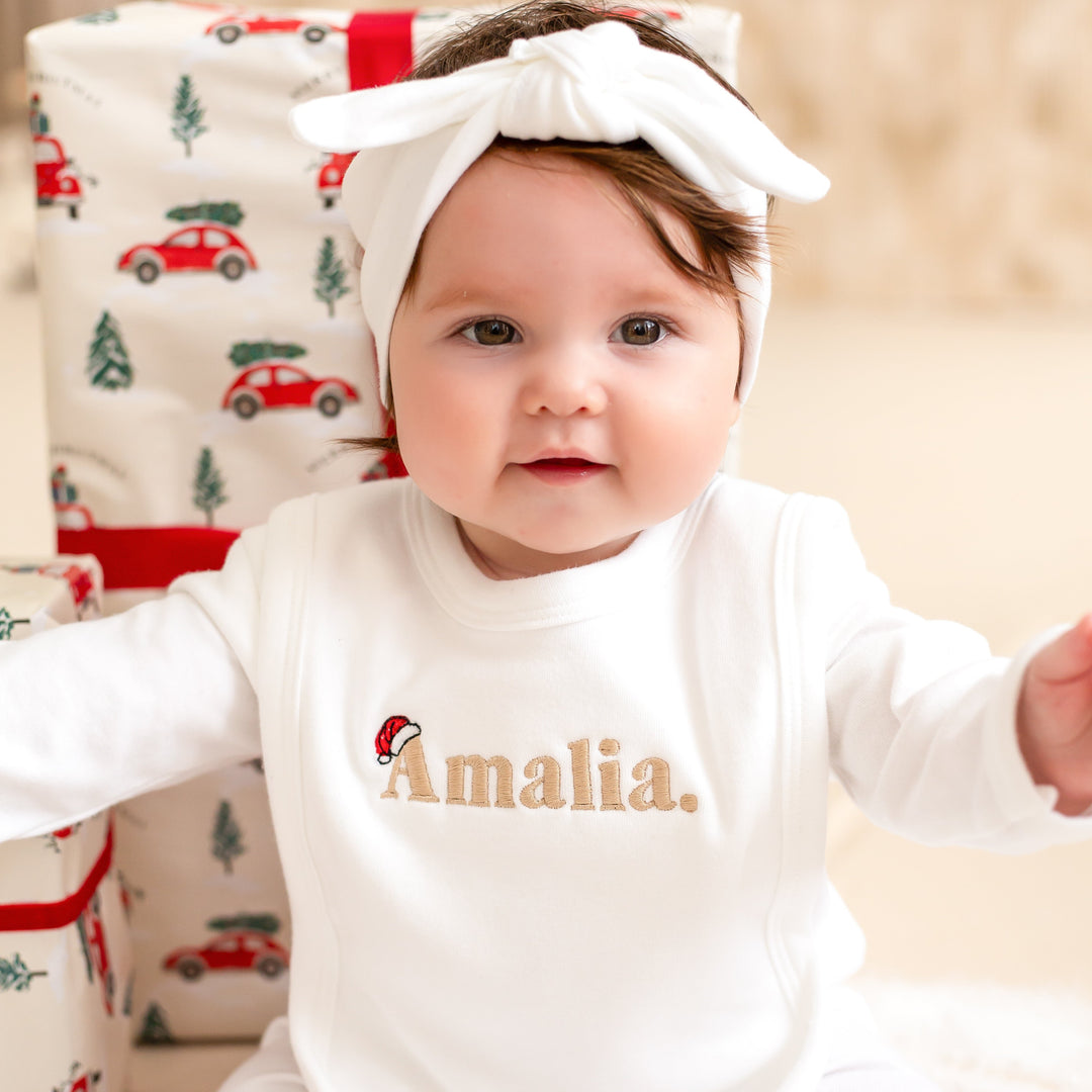 Santa's Hat Name Classic Bib - Embroidery