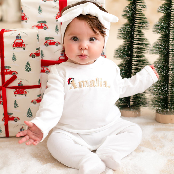 Name Santa Hat Rompersuit - Embroidered