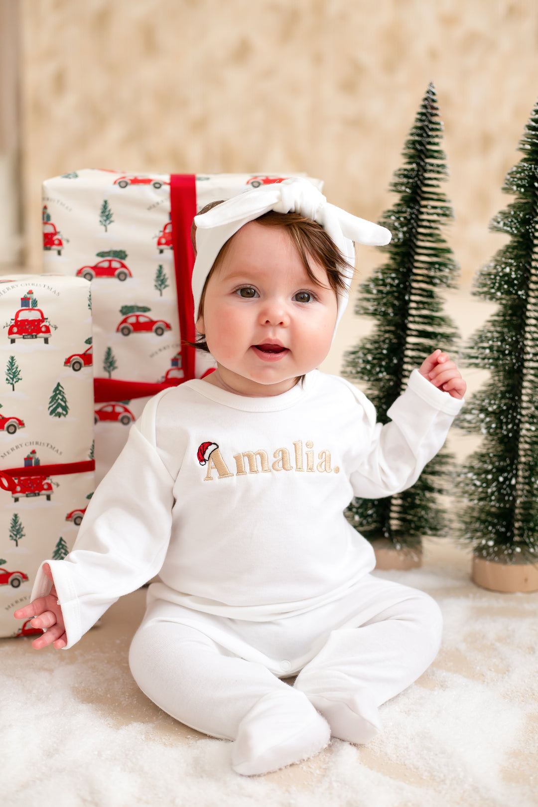 Name Santa Hat Rompersuit - Embroidered