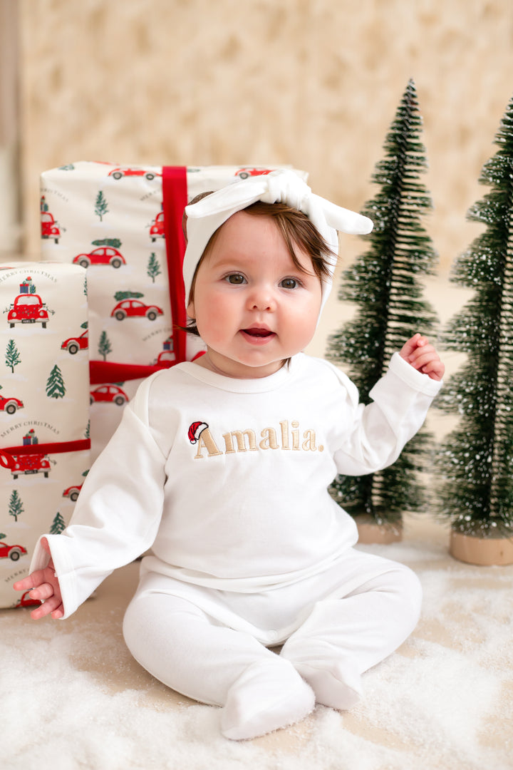 Name Santa Hat Rompersuit - Embroidered