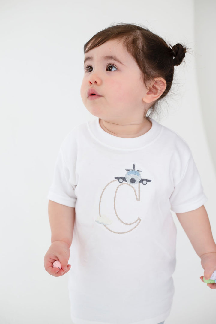 Initial Plane Tshirt Embroidered